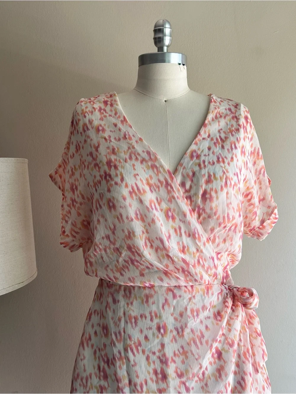 Floral Wrap Mini Dress in Pastel Coral